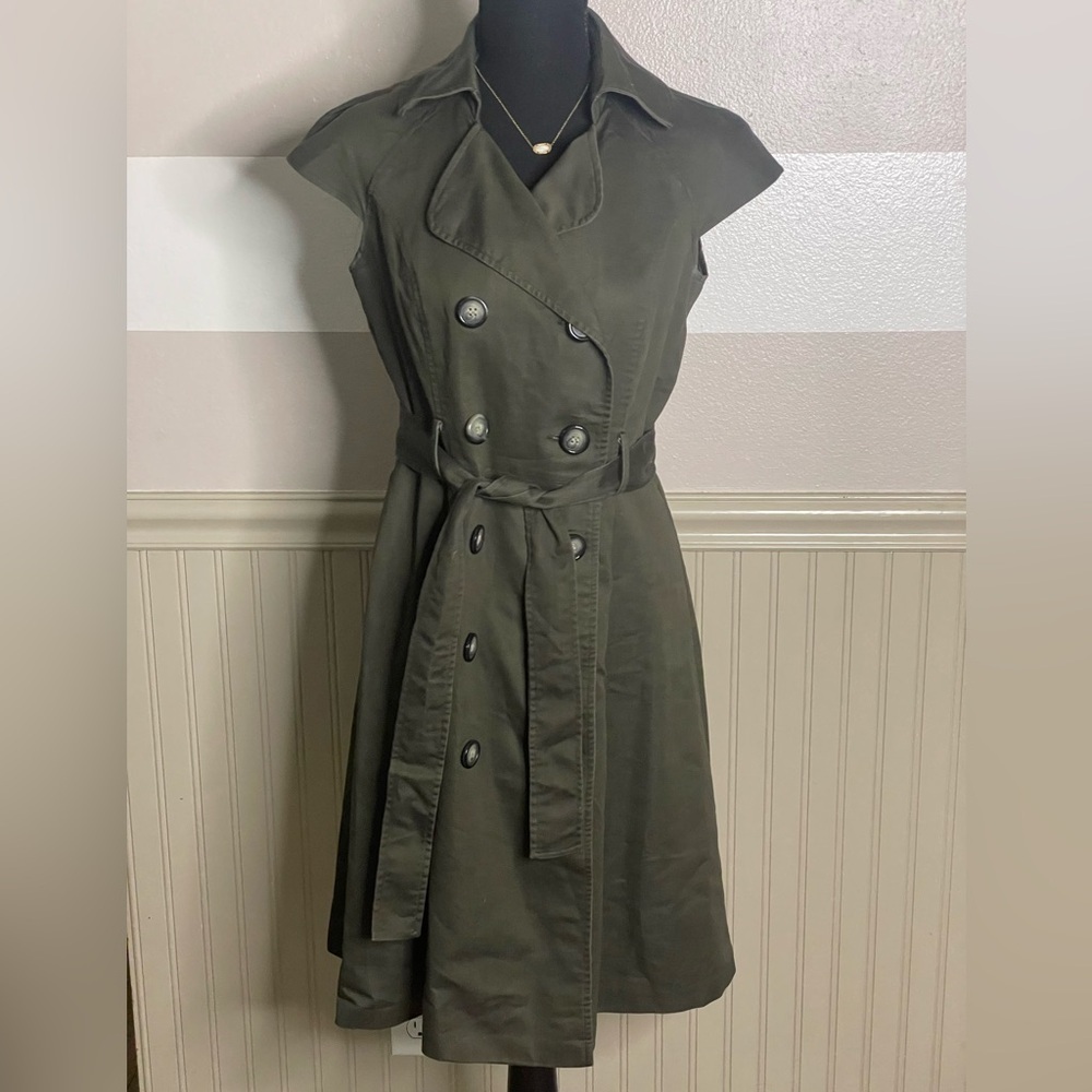 Liz Claiborne deep olive green safari trench utility sleeveless dress. size 8 - Picture 3 of 12